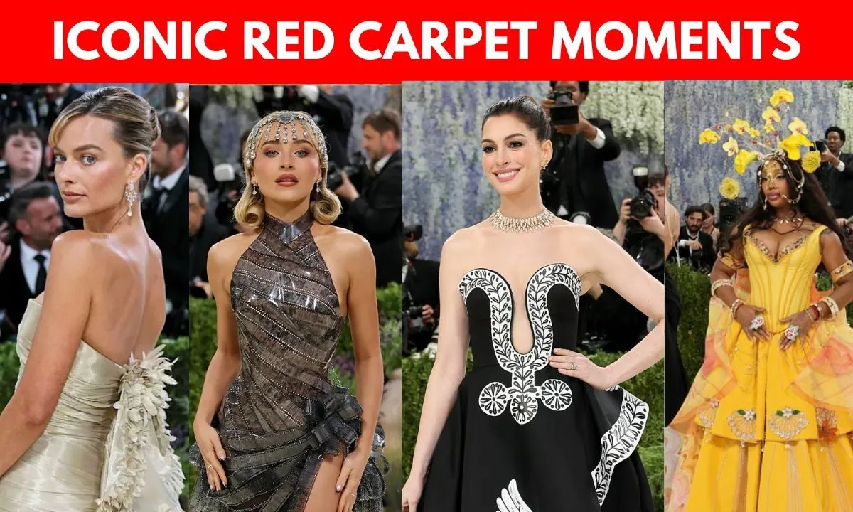 Sabrina Carpenter wearing a Dior dress made of film strips at the Met Gala 2026 red carpet.