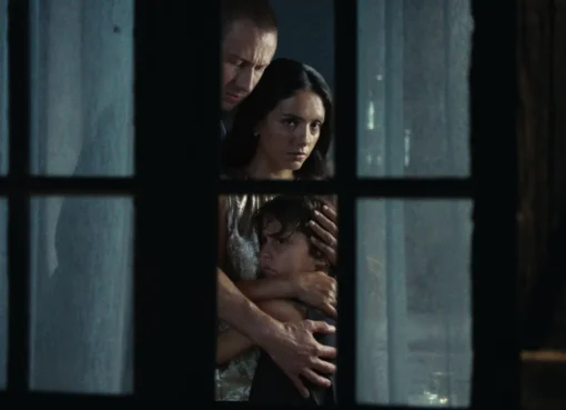 Hafsia Herzi and Benoît Magimel in a tense scene from 'The Birthday Party'.