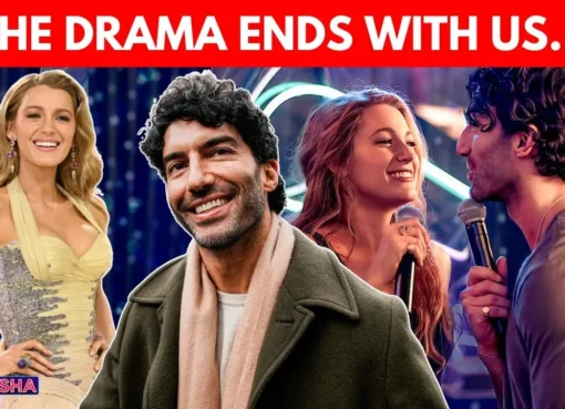 Blake Lively and Justin Baldoni looking in different directions