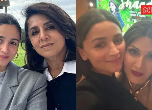 Alia Bhatt, Neetu Kapoor, and Riddhima Sahni smiling.