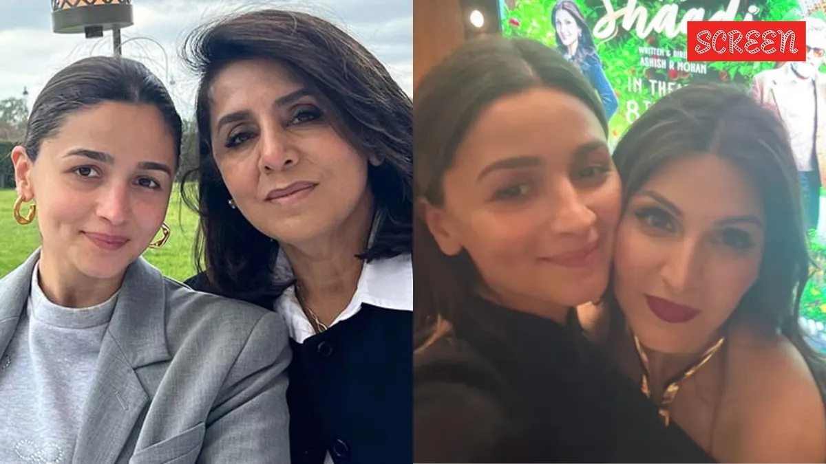 Alia Bhatt, Neetu Kapoor, and Riddhima Sahni smiling.