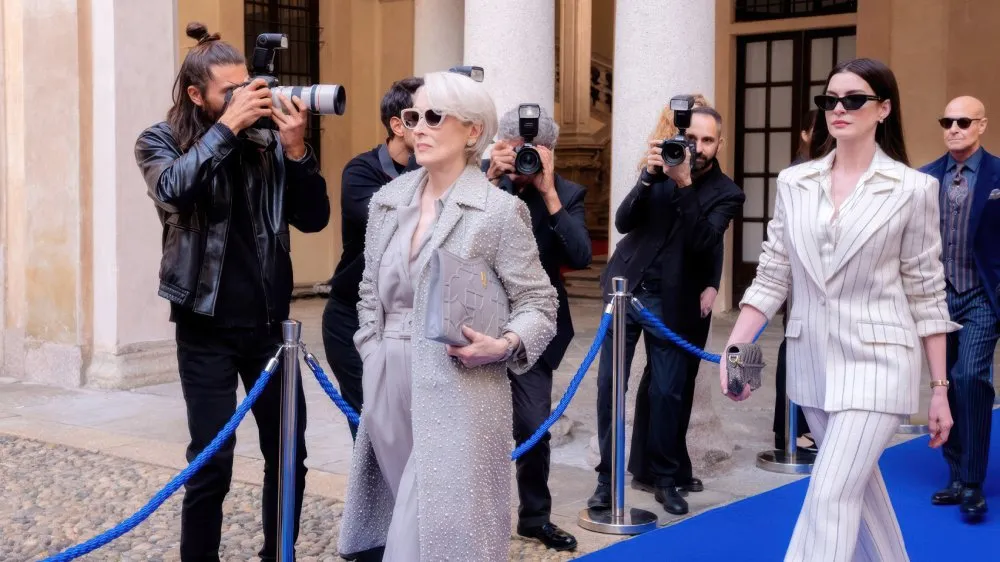 Miranda Priestly and Andy Sachs from The Devil Wears Prada 2 looking chic and powerful.