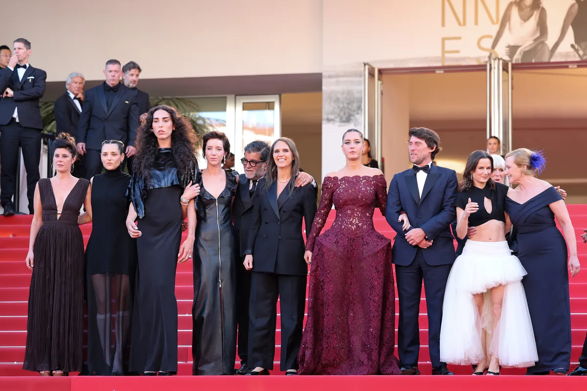 Filmmakers and cast members of the film 'Garance' at a press conference at the Cannes Film Festival.
