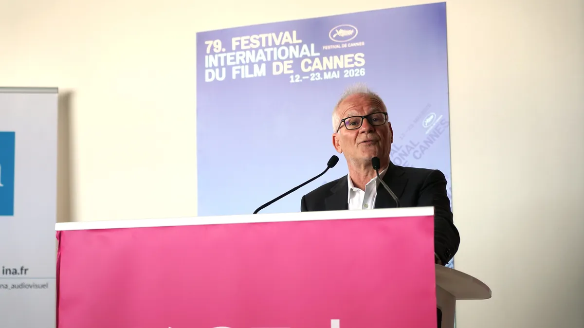 Thierry Frémaux speaking at a podium.