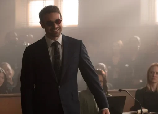 Charlie Cox as Daredevil in a shadowy, action-filled pose.
