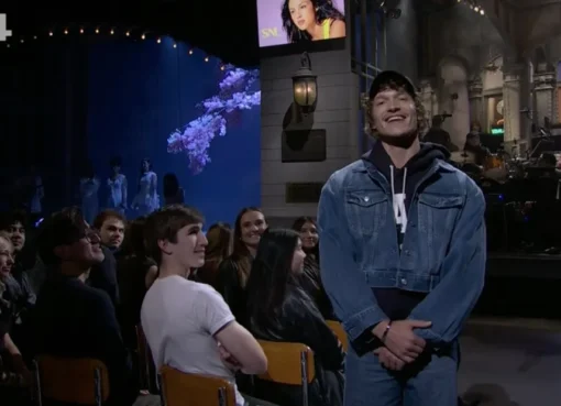 Connor Storrie and Olivia Rodrigo on the SNL stage.