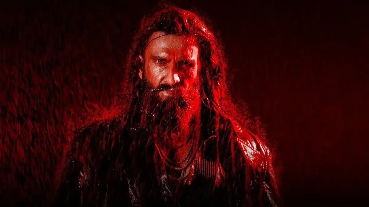 Ranveer Singh in a dynamic pose from Dhurandhar 2, looking intense.