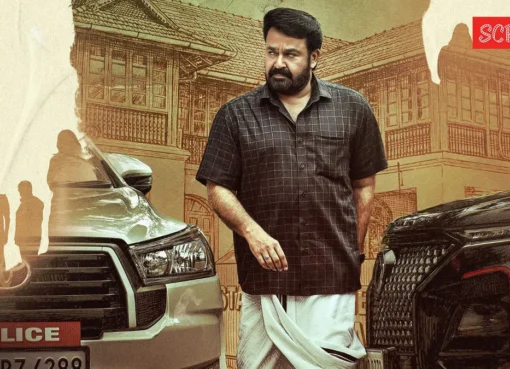 Mohanlal looking intense in a scene from Drishyam 3, possibly planning his next move.