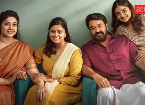 Mohanlal looking serious and thoughtful in a cinematic still from the Drishyam film.