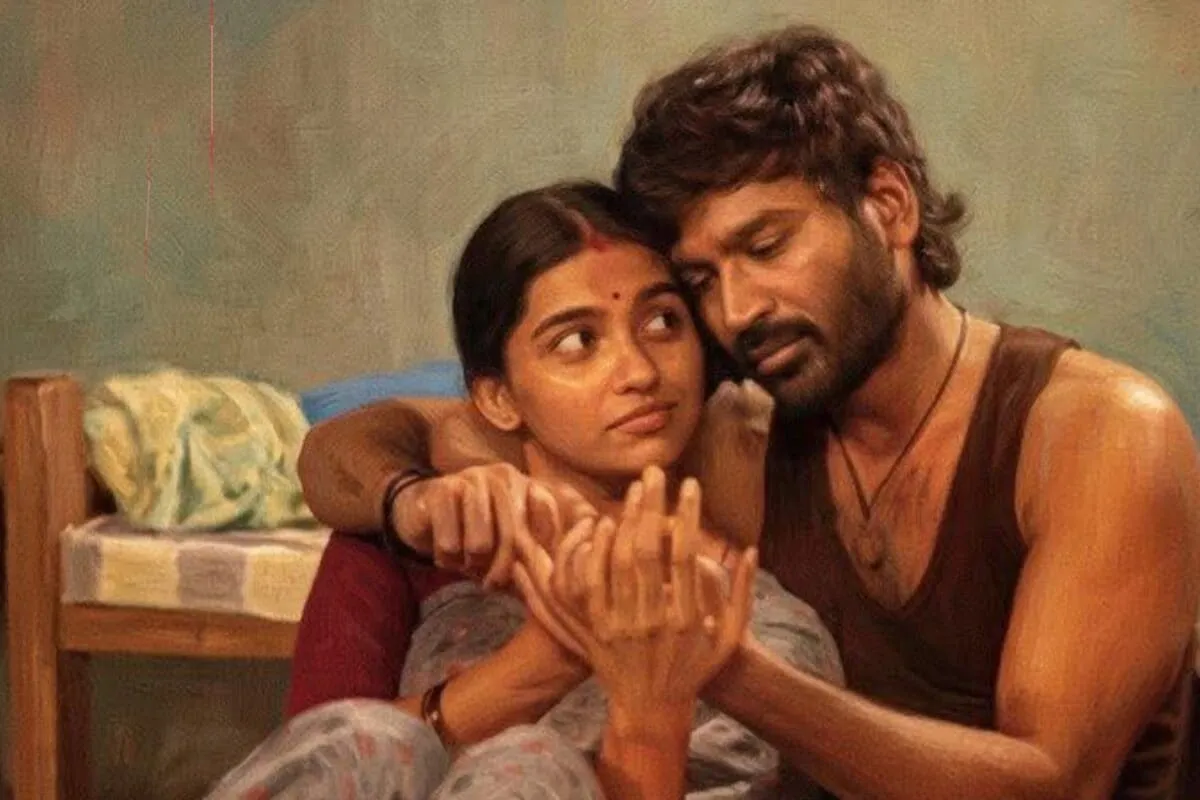 Dhanush and Mamitha Baiju looking serious and intense, perhaps in a scene from their new movie 'Kara'.
