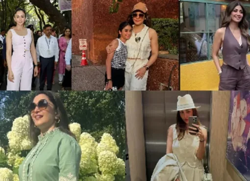Madhuri Dixit, Malaika Arora, and Isha Koppikar wearing stylish, light linen outfits in warm weather.