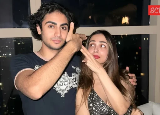 Malaika Arora smiling brightly with her son Arhaan Khan.
