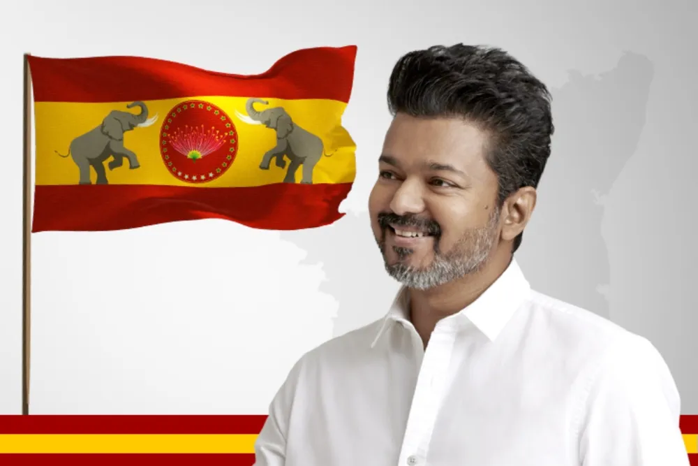 Indian actor and politician Joseph Vijay Chandrasekhar, also known as Thalapathy Vijay, smiling confidently.