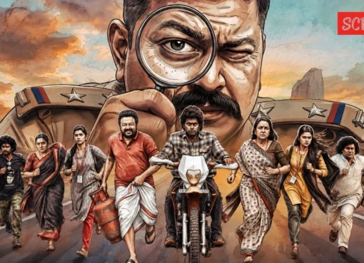 Still from the trailer of Parimala and Co showing Jayaram and Urvashi.