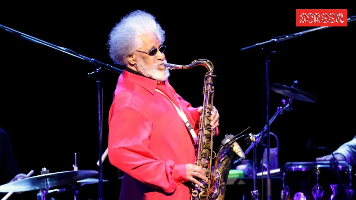 Sonny Rollins playing his saxophone.
