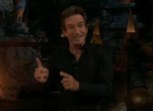 Jeff Probst looking surprised during a live television broadcast