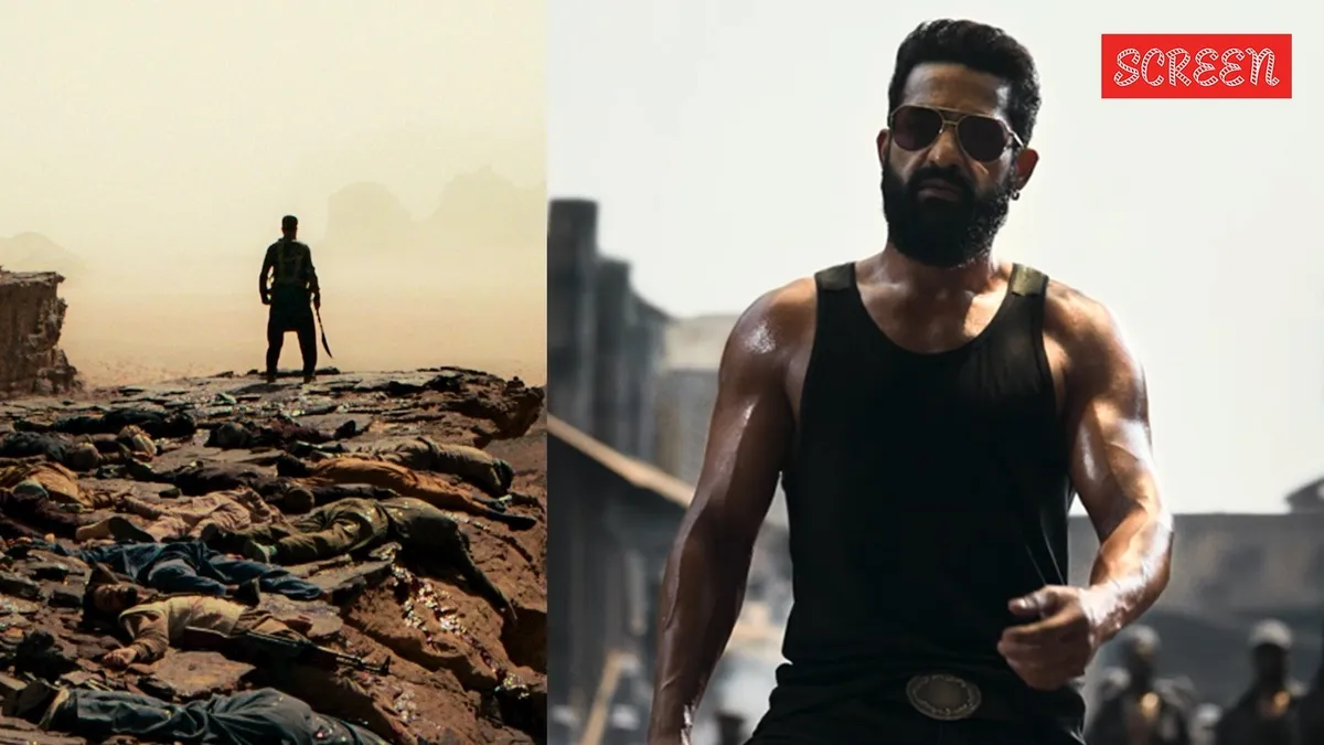 A dark and intense close up of Jr NTR from his new movie teaser