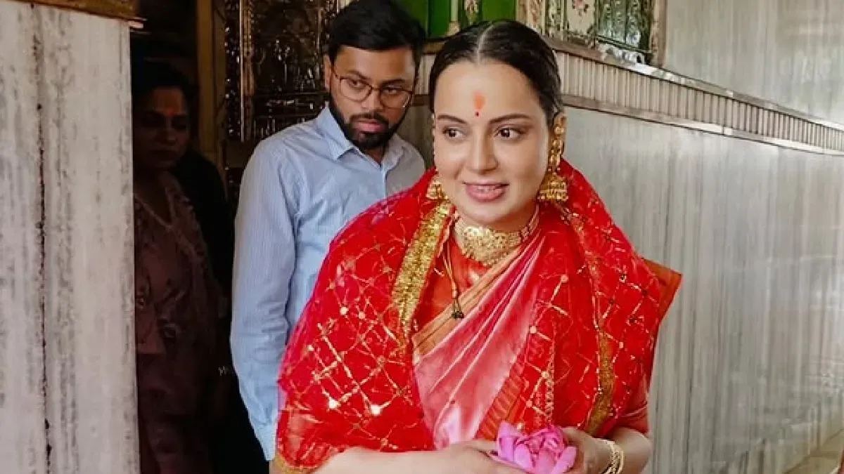 Kangana Ranaut wearing a mangalsutra in a still from a movie set.