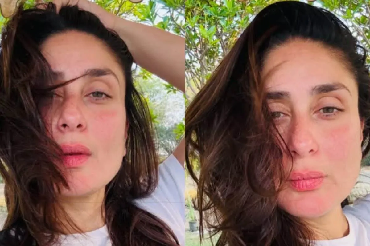 Kareena Kapoor Khan smiling softly, bathed in warm, golden sunlight at the Pataudi Palace.