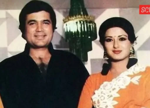 Moushumi Chatterjee and Rajesh Khanna looking thoughtful in a vintage photograph.