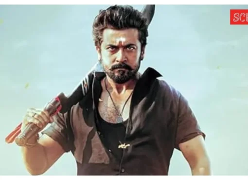 Suriya smiling in a movie still from Kanguva.
