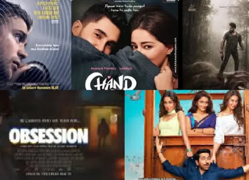 A graphic showing various movie posters for May releases, featuring diverse genres like action, romance, and thriller.