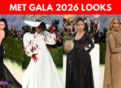Zoe Kravitz, Doja Cat, and Charli XCX posing in their unique outfits on the red carpet at the Met Gala 2026.