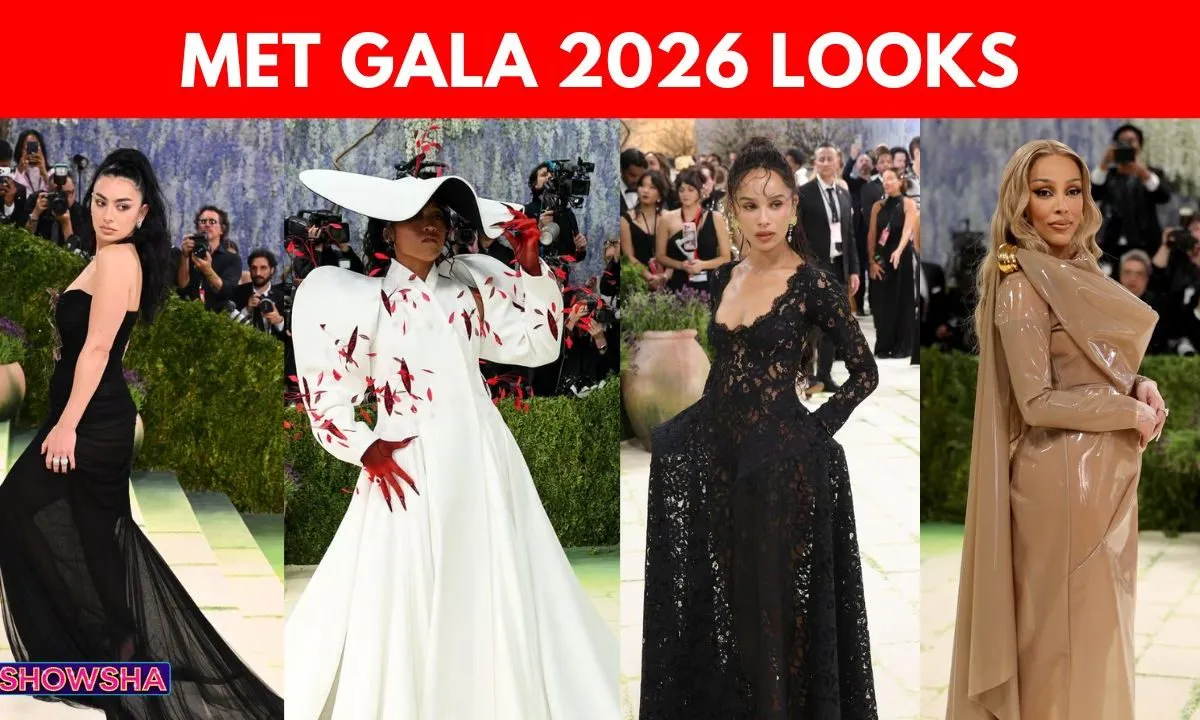 Zoe Kravitz, Doja Cat, and Charli XCX posing in their unique outfits on the red carpet at the Met Gala 2026.