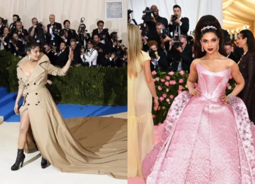 A bright and colorful view of a red carpet event with photographers and fashion