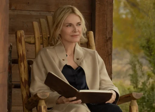 Michelle Pfeiffer looking thoughtful on a TV set