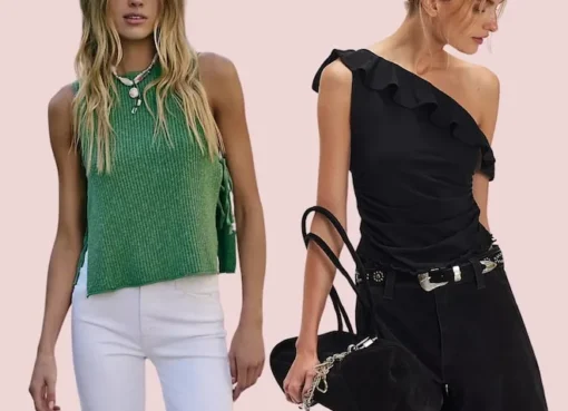 A rack of colorful Free People summer tops at a Nordstrom store