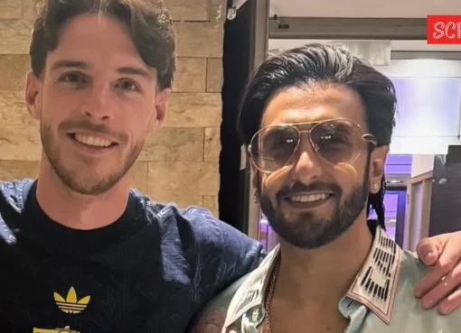 Ranveer Singh and Declan Rice smiling together in Budapest.