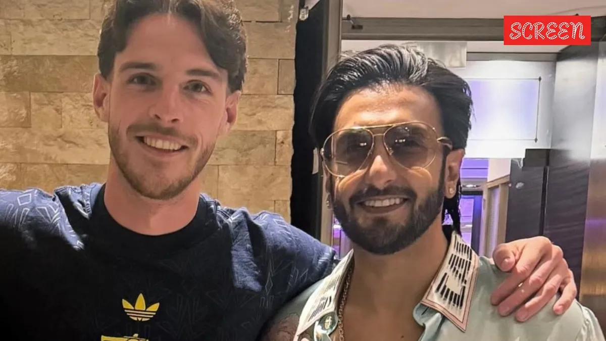 Ranveer Singh and Declan Rice smiling together in Budapest.