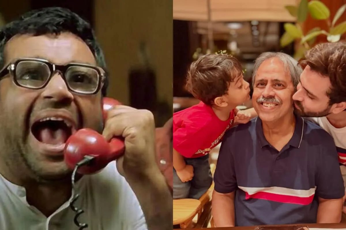A split image showing a still from the movie Hera Pheri and a photo of Dipika Kakar and Shoaib Ibrahim.