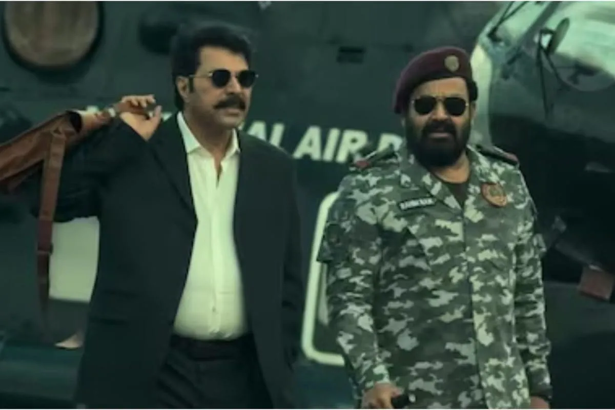 Mohanlal and Mammootty looking intense in a promotional still for their spy-action film, Patriot, celebrating its box office success.