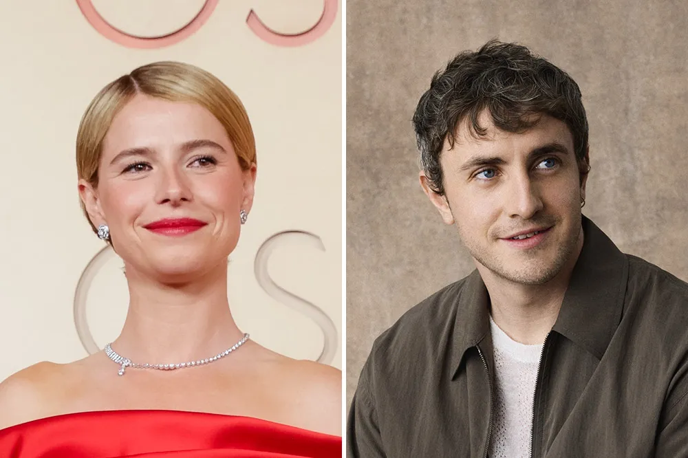 Paul Mescal and Jessie Buckley smiling at a film premiere, hinting at their reunion.