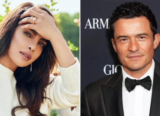 Priyanka Chopra Jonas and Orlando Bloom posing for a portrait.
