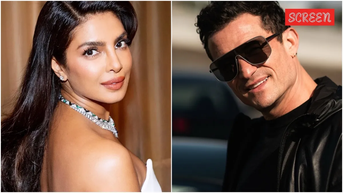 Priyanka Chopra and Orlando Bloom pictured together, possibly on a movie set.