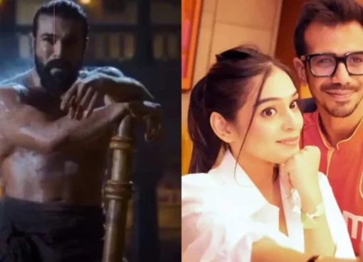 Split image showing RJ Mahvash and Ram Charan.