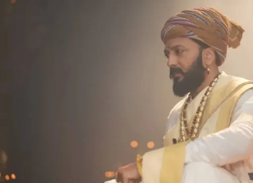 Riteish Deshmukh in his Raja Shivaji costume, looking regal and powerful.