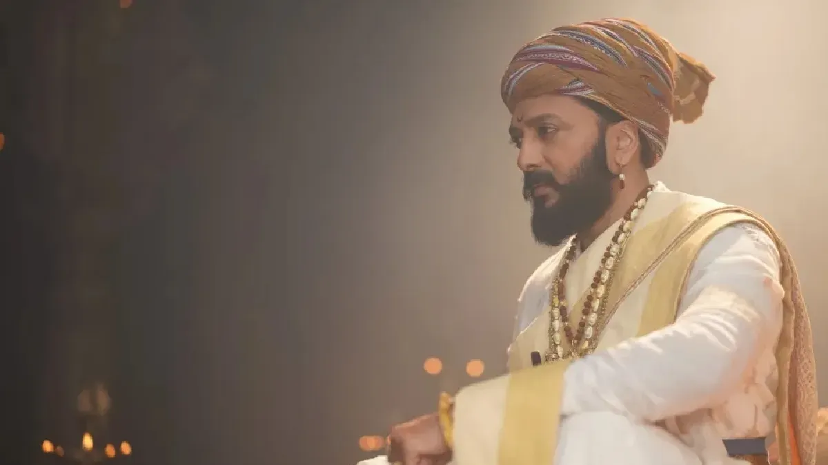 Riteish Deshmukh in his Raja Shivaji costume, looking regal and powerful.