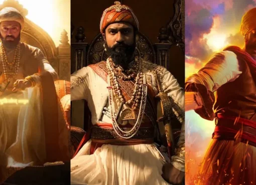 Riteish Deshmukh as Raja Shivaji in a regal pose, ready for battle.