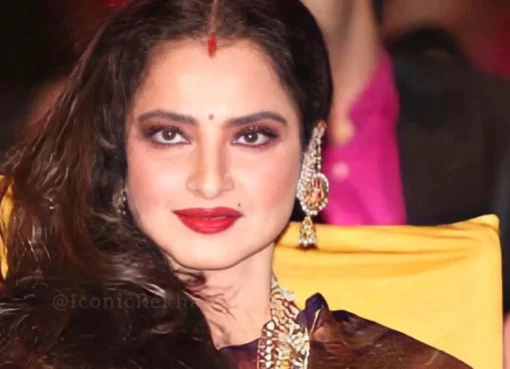 A split image of legendary actresses Rekha and Mumtaz, showcasing their timeless beauty.