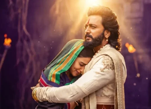 Riteish Deshmukh as Shivaji Maharaj in a powerful movie poster.