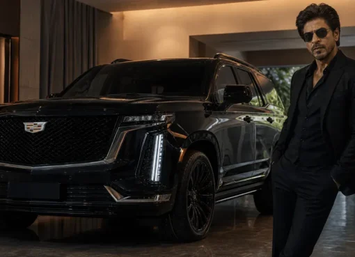 Shah Rukh Khan's new black Cadillac Escalade SUV parked.
