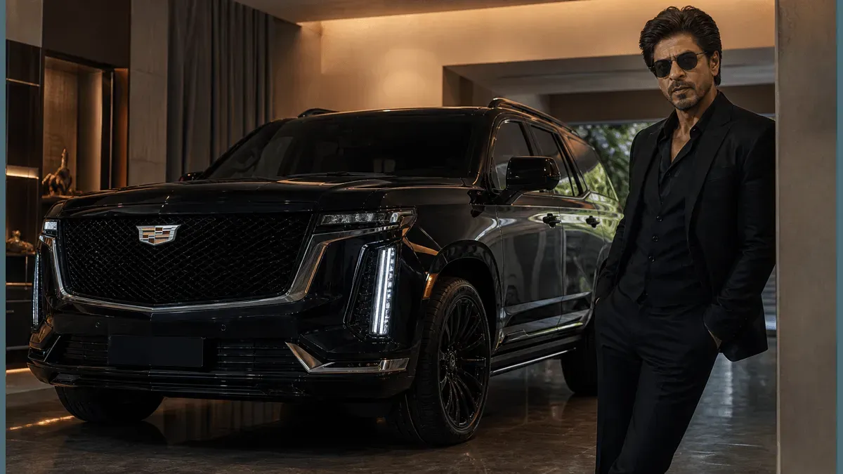 Shah Rukh Khan's new black Cadillac Escalade SUV parked.