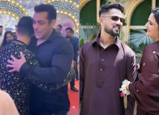 Mudassar Khan and Salman Khan smiling at a wedding event.