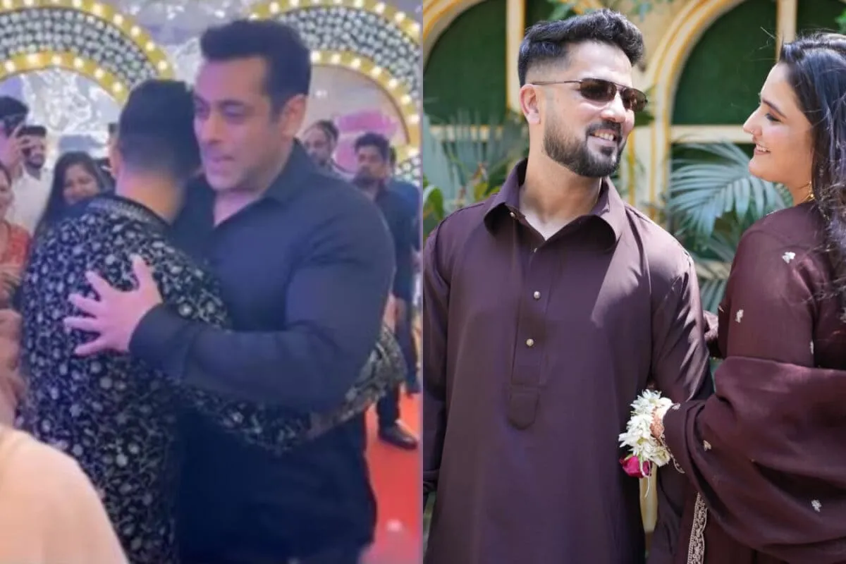 Mudassar Khan and Salman Khan smiling at a wedding event.