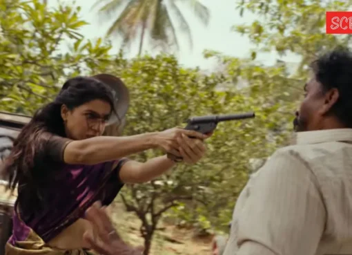 Samantha Ruth Prabhu in a dramatic pose for the 'Maa Inti Bangaaram' trailer.
