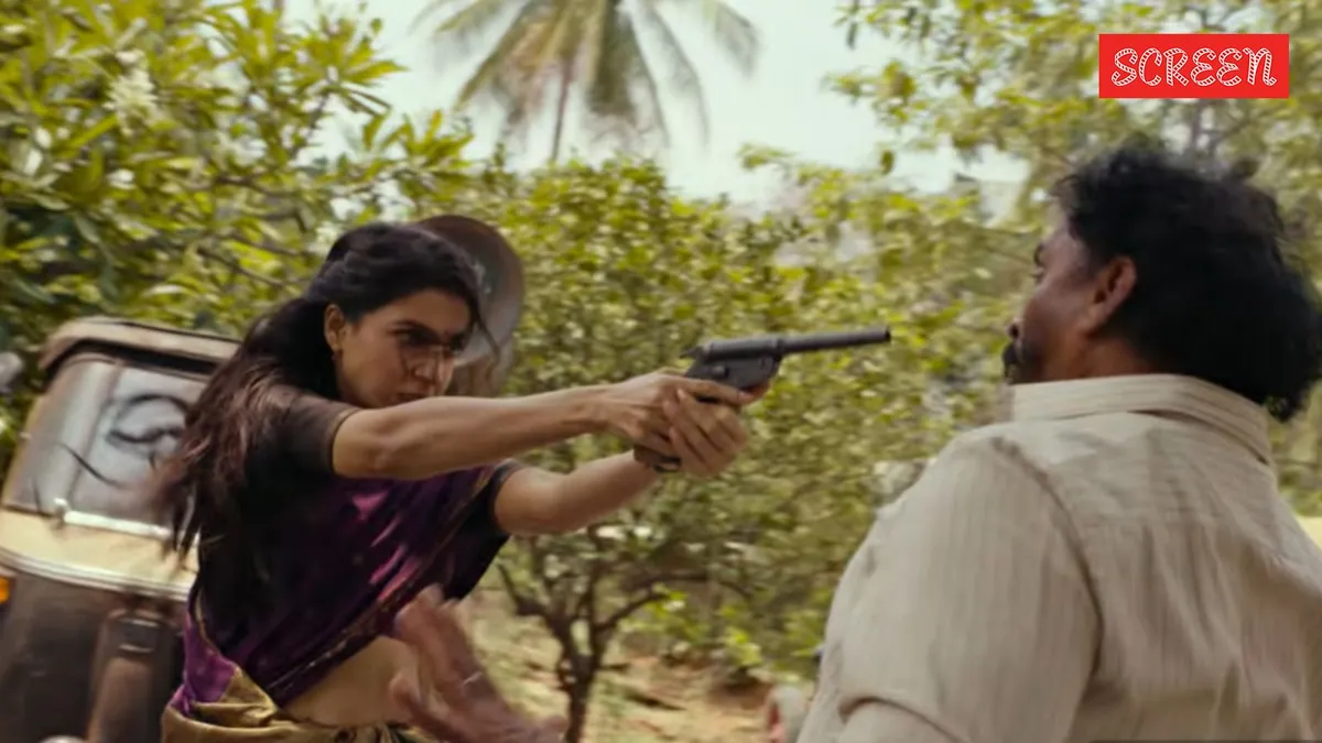 Samantha Ruth Prabhu in a dramatic pose for the 'Maa Inti Bangaaram' trailer.